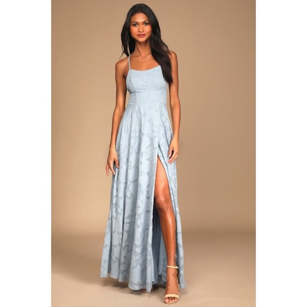 Lulus Let There Be Romance Slate Blue Burnout Floral Maxi Dress - Size L